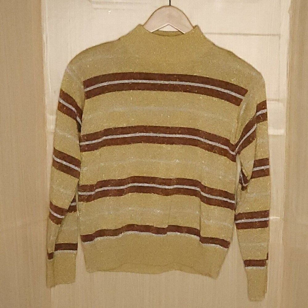 Vintage Dressbarn Gold Silver Sparkle Mock Neck Thin Sweater Large